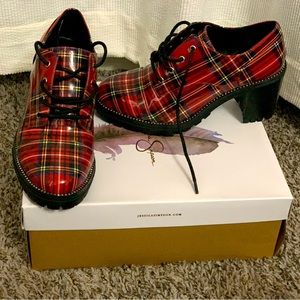 Red plaid Jessica Simpson size 7 block heels